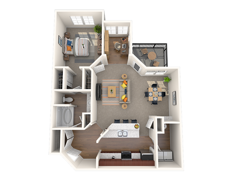 Floor plan for 1 bed, 1 bath, 879 sqft
